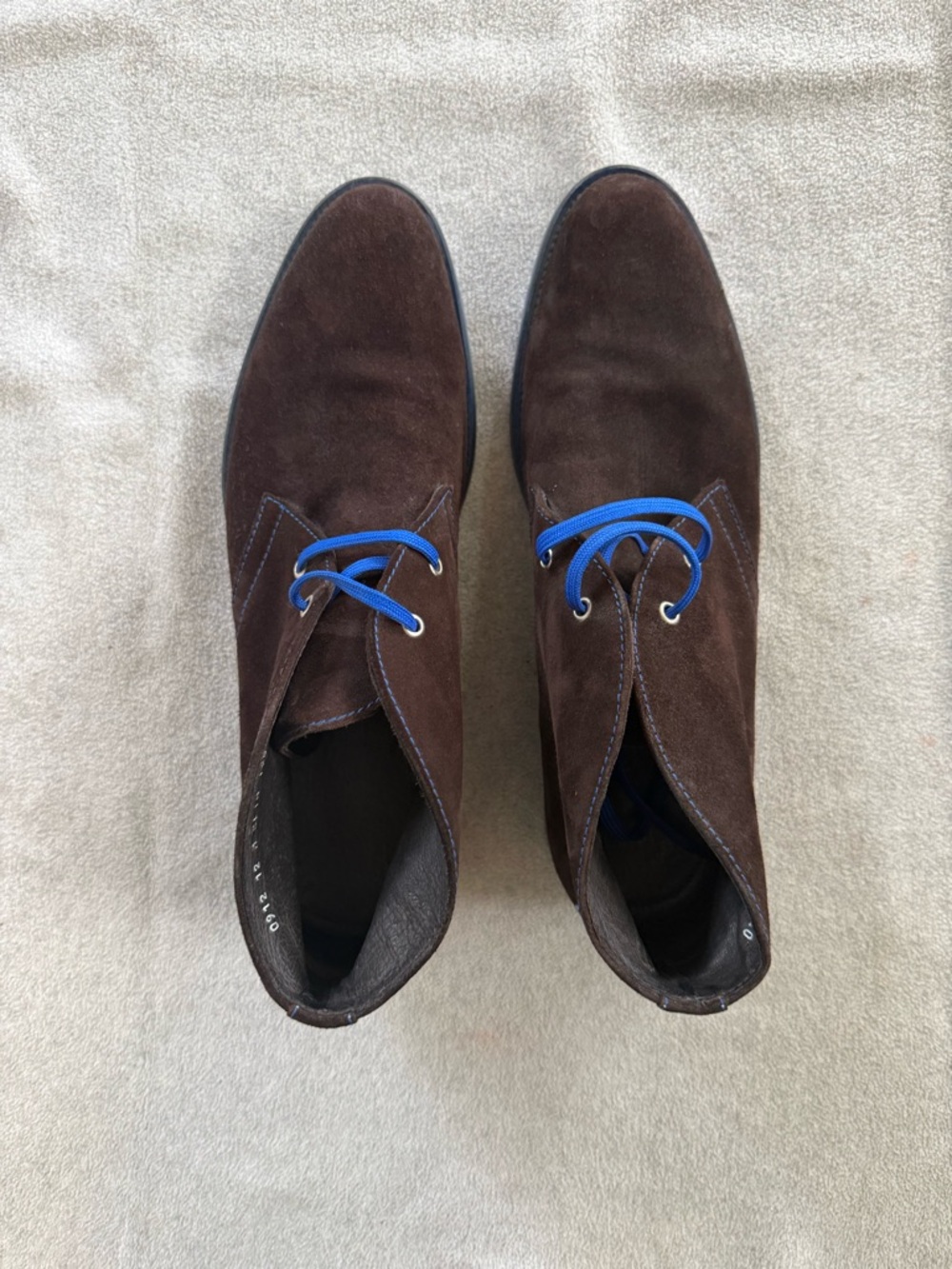 Donald J. Pliner Brown Suede Chukka Boots with Blue Laces